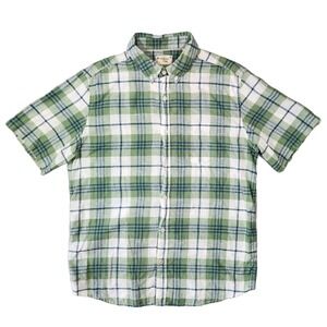 Weatherproof Vintage Men L Linen Blend Plaid Short Sleeve Button Up Summer Beach